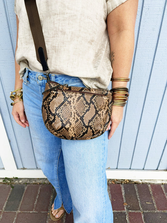 Devon Convertible Crossbody- Brown Python