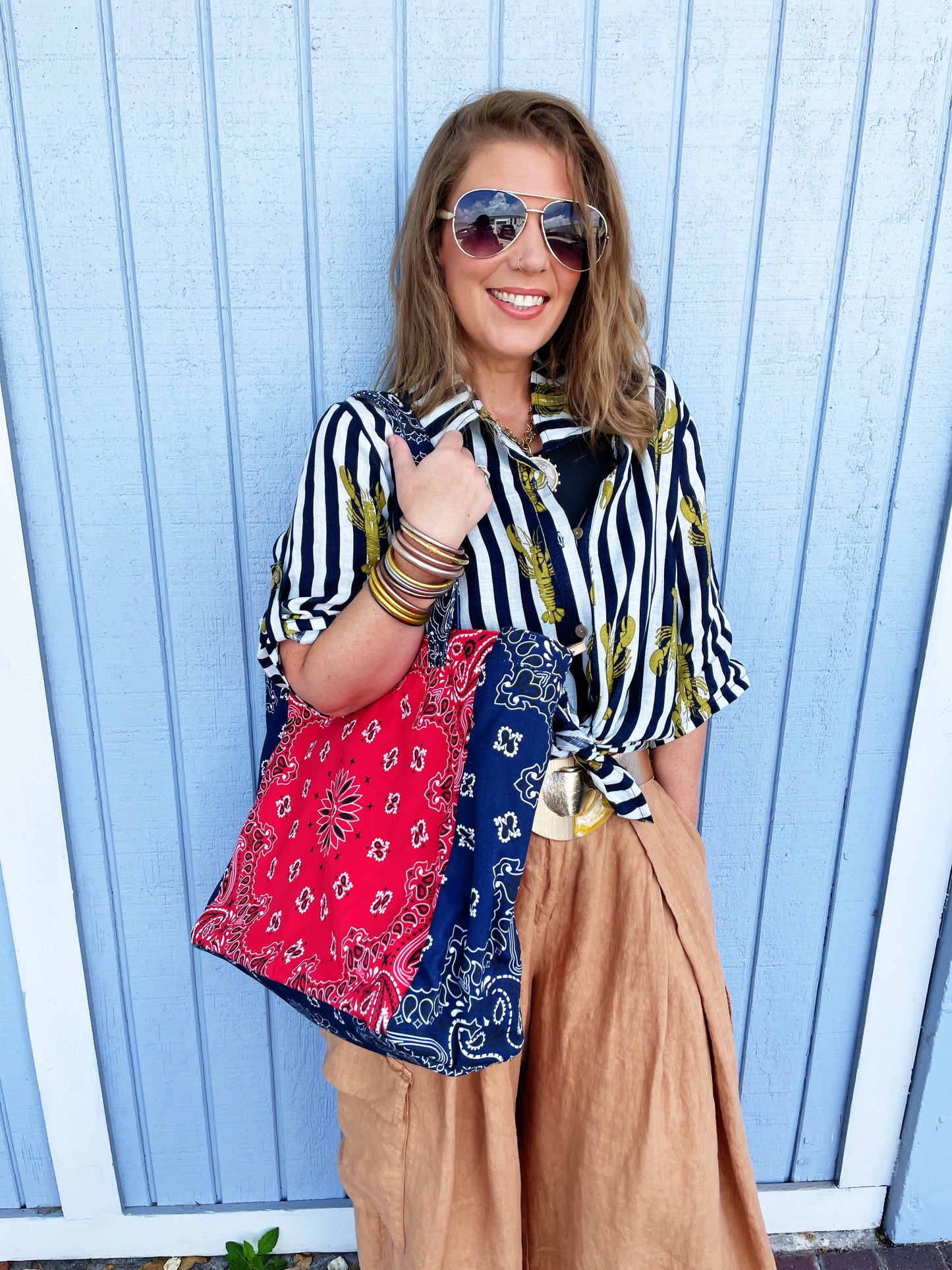 Bailey Bandana Tote Red/Navy