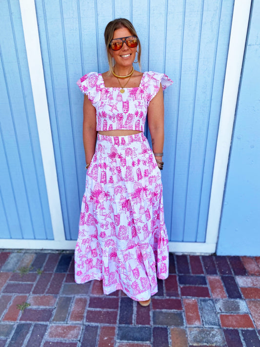 Flutter 2 Piece in Pink & White