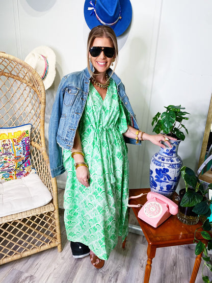 Emma Kaftan Green & White Fan