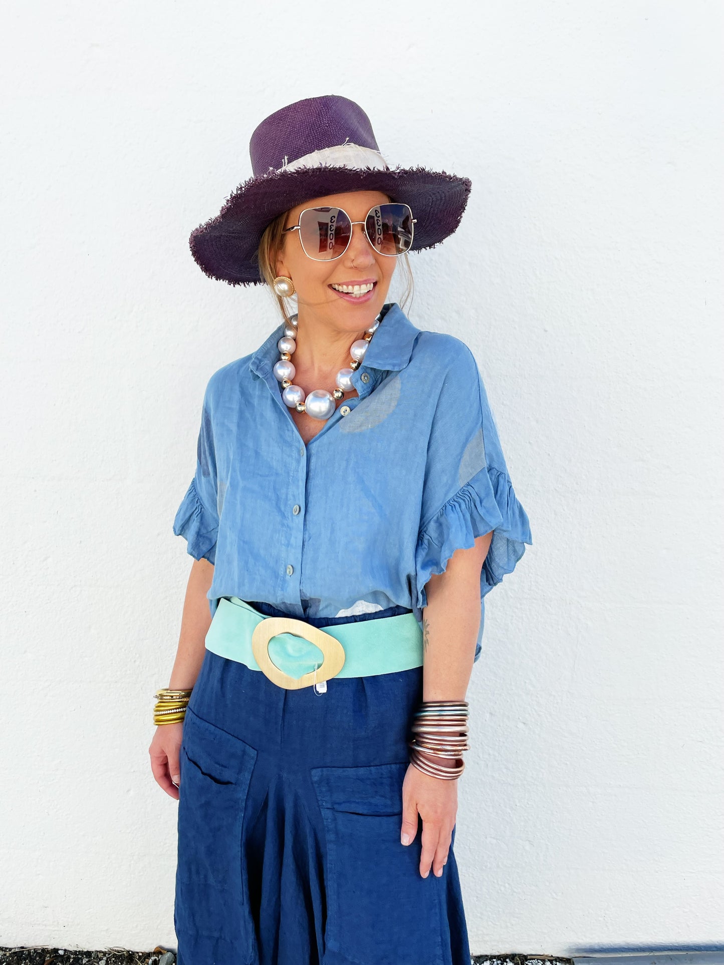 Phoebe Top in Blue Polka Dot