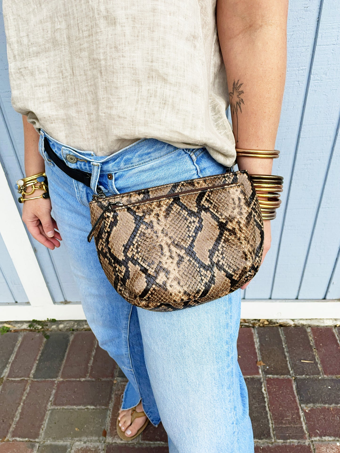 Devon Convertible Crossbody- Brown Python