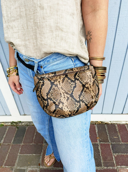 Devon Convertible Crossbody- Brown Python