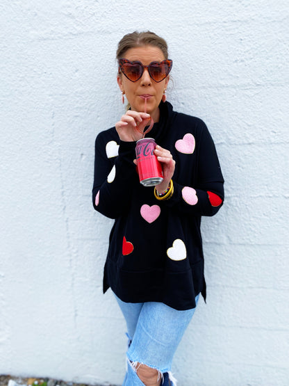 Valentine’s Day Heart Patched Turtleneck Long Sleeve Top