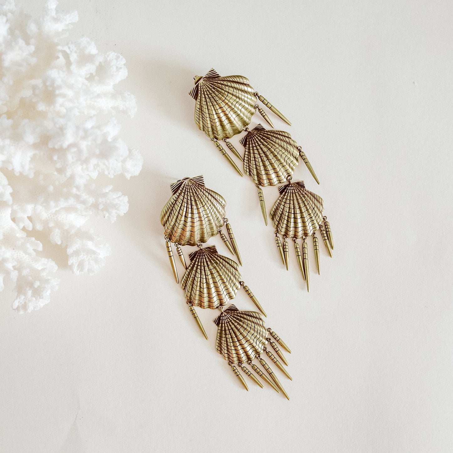 Delmar Shell Statement Earrings Antique Gold