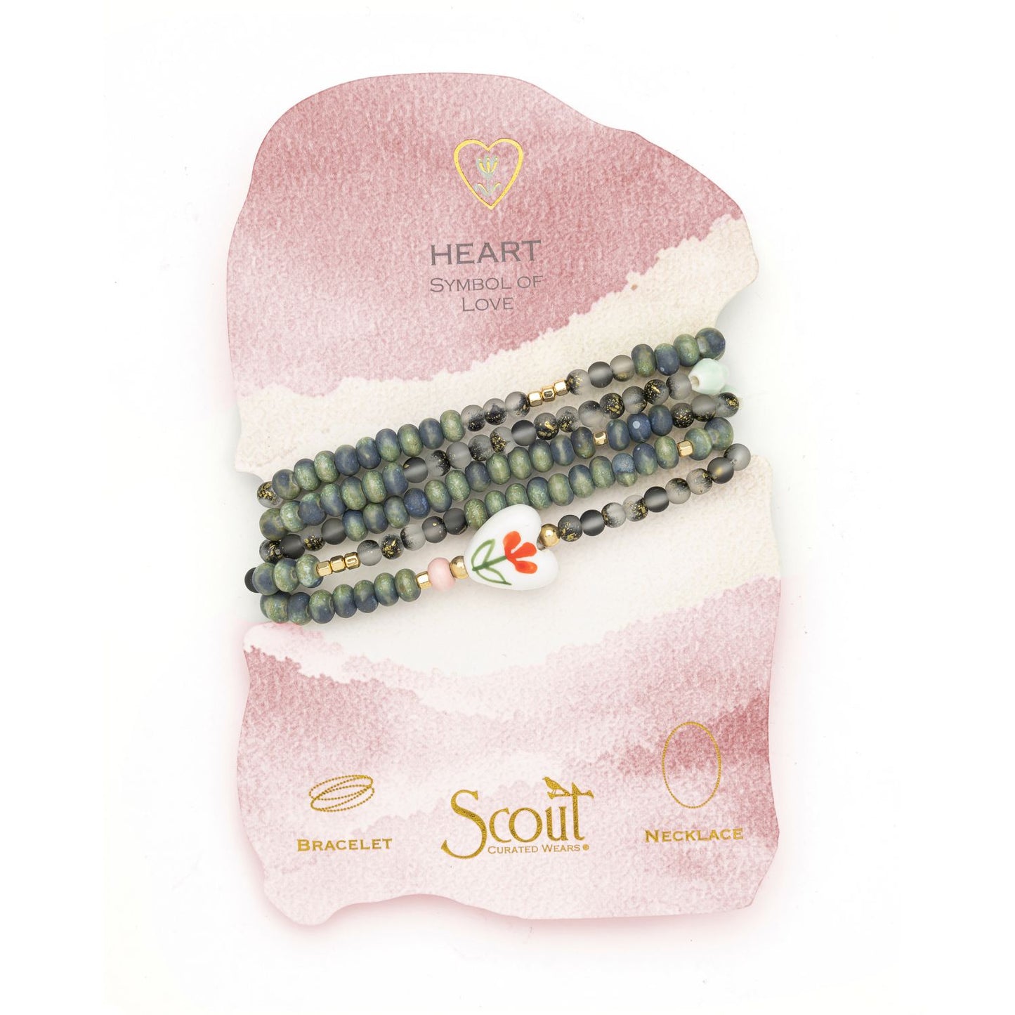 Ceramic Bead Wrap Bracelet/Necklace - Love/Heart PREORDER