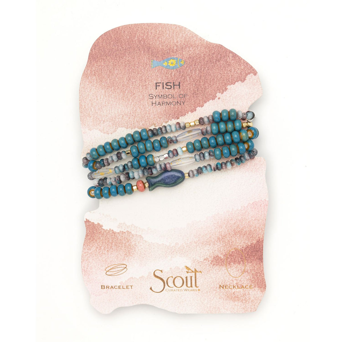 Ceramic Bead Wrap Bracelet/Necklace - Harmony/Fish PREORDER