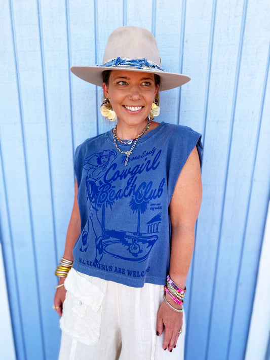 Cowgirl Beach Club Muscle Tank- blue