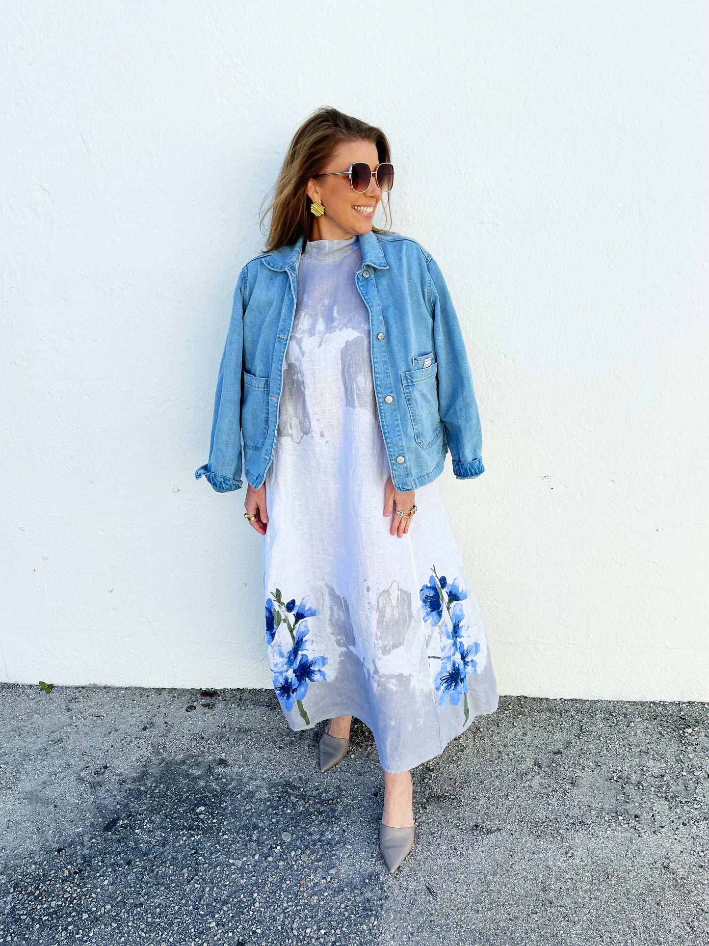 Jenny Dress in White Watercolor