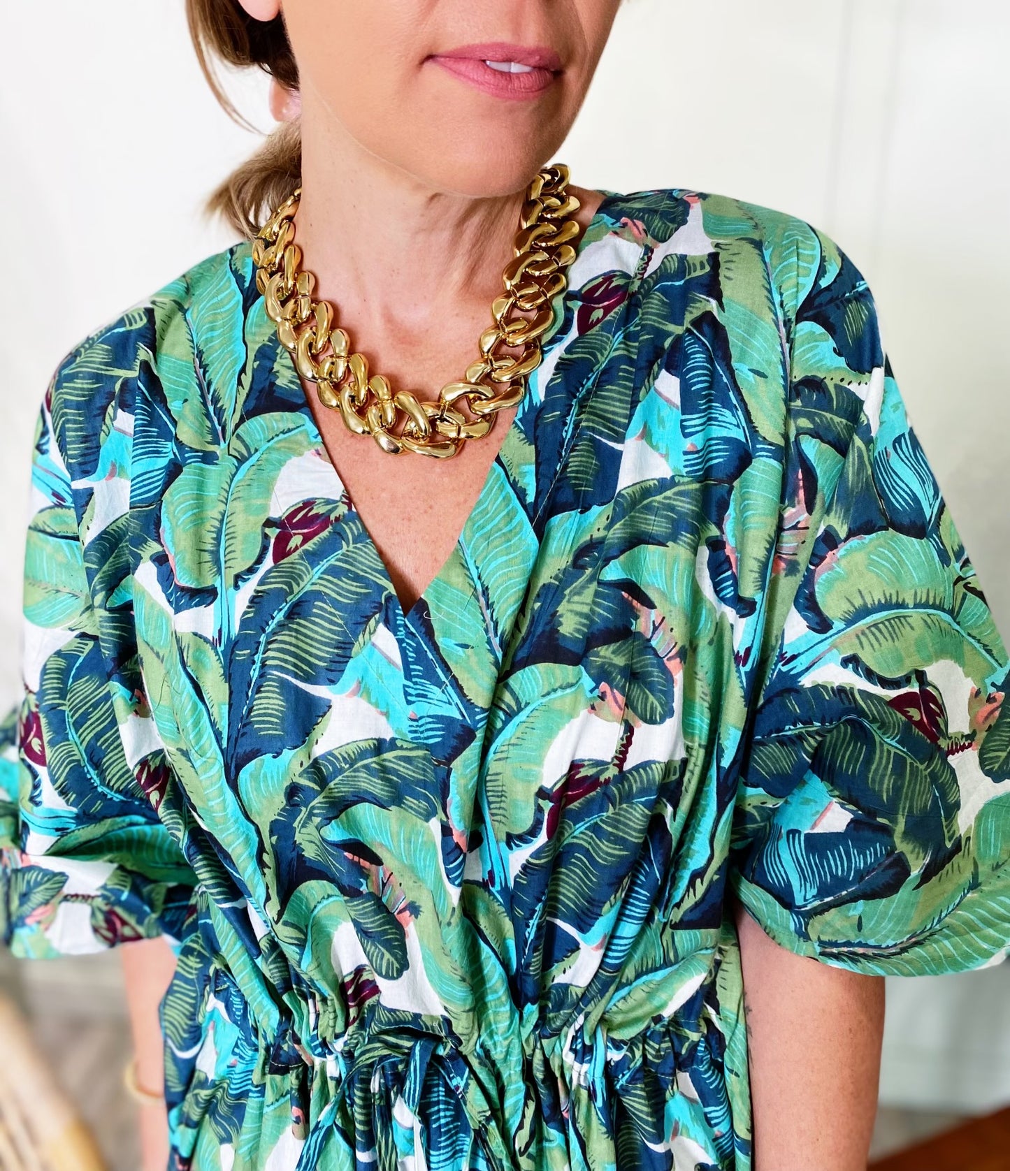 Isabella Kaftan palm Leaf Print