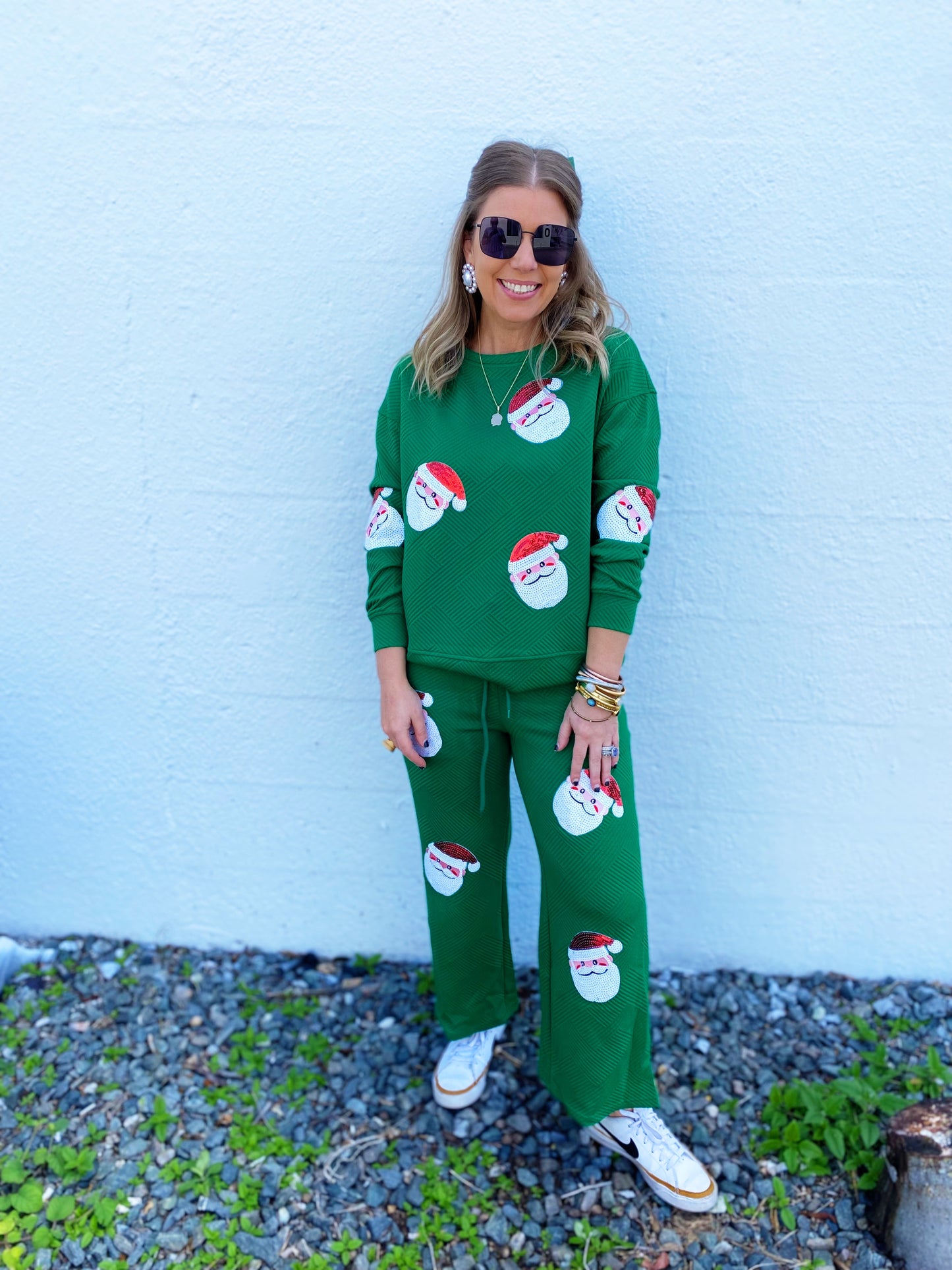 Santa Sequin Round Neck Top and Pants Set PREORDER