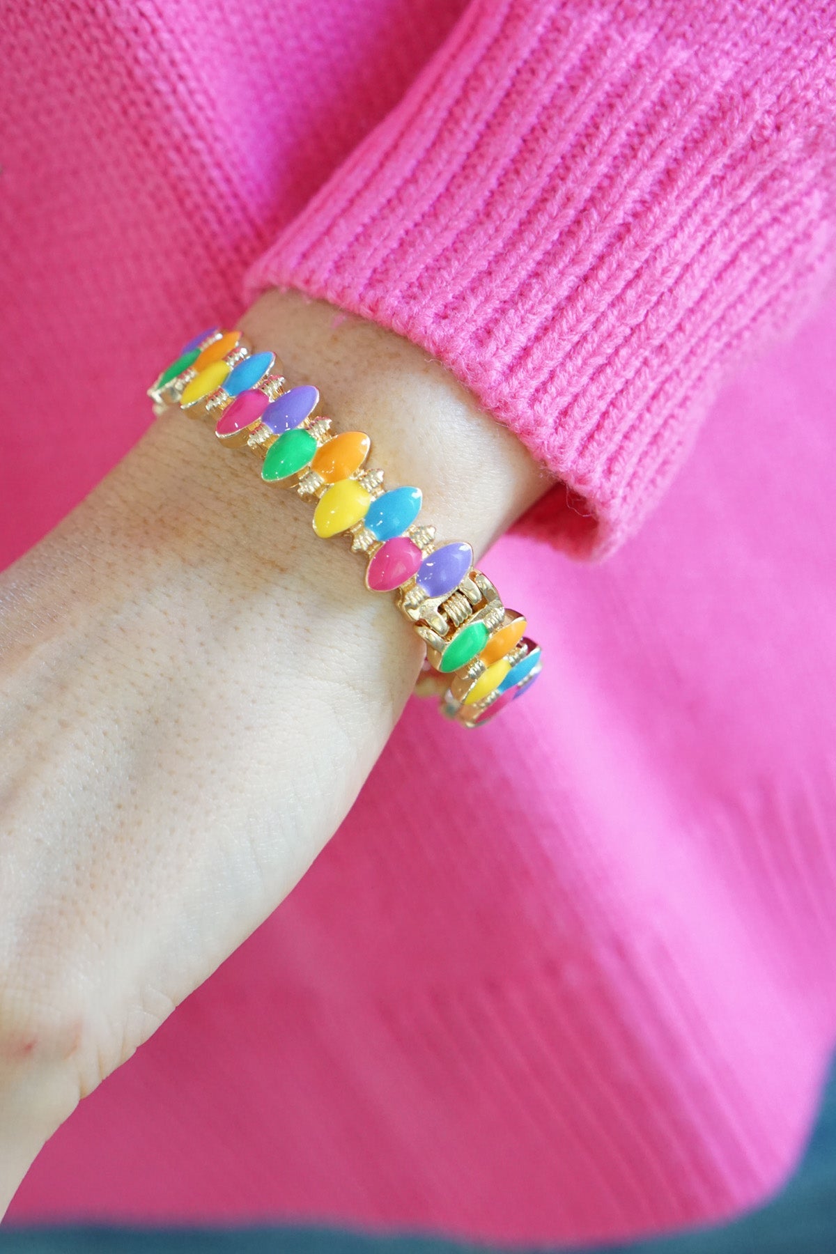 Christmas Lights Enamel Hinge Bangle in Multi