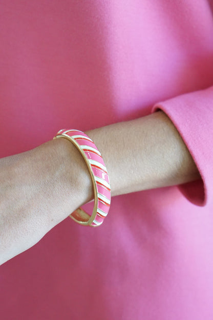 Candy Cane Striped Enamel Hinge Bangle in Pink/White/Red