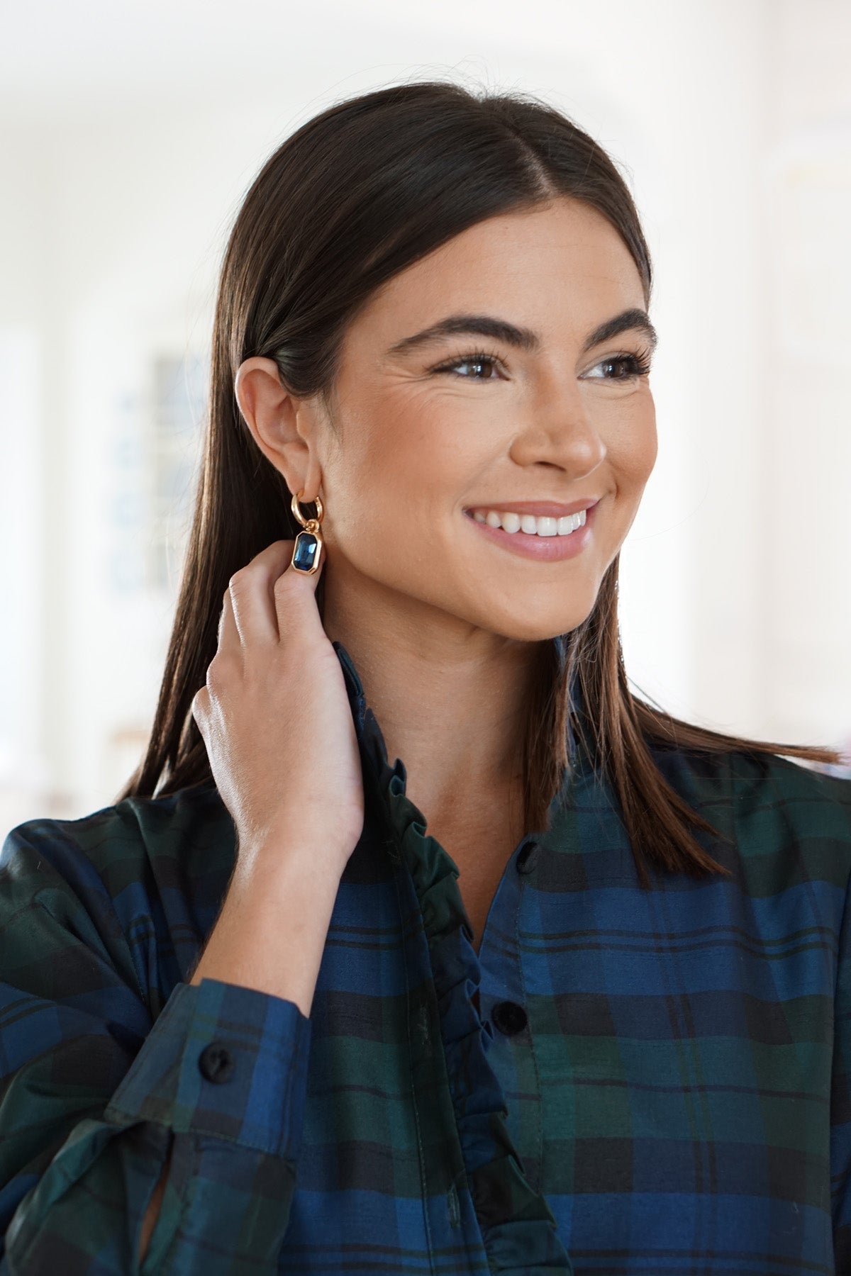 Reagyn Rhinestone Drop Hoop Earrings in Navy