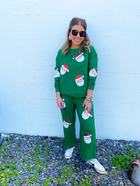 Santa Sequin Round Neck Top and Pants Set PREORDER