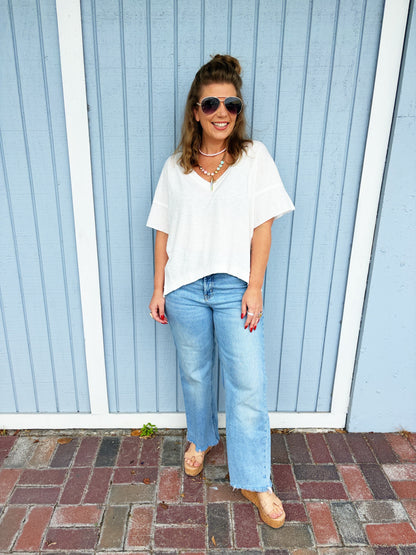 Oversized V-neck Short Sleeve Top