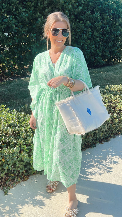 Emma Kaftan Green & White Fan