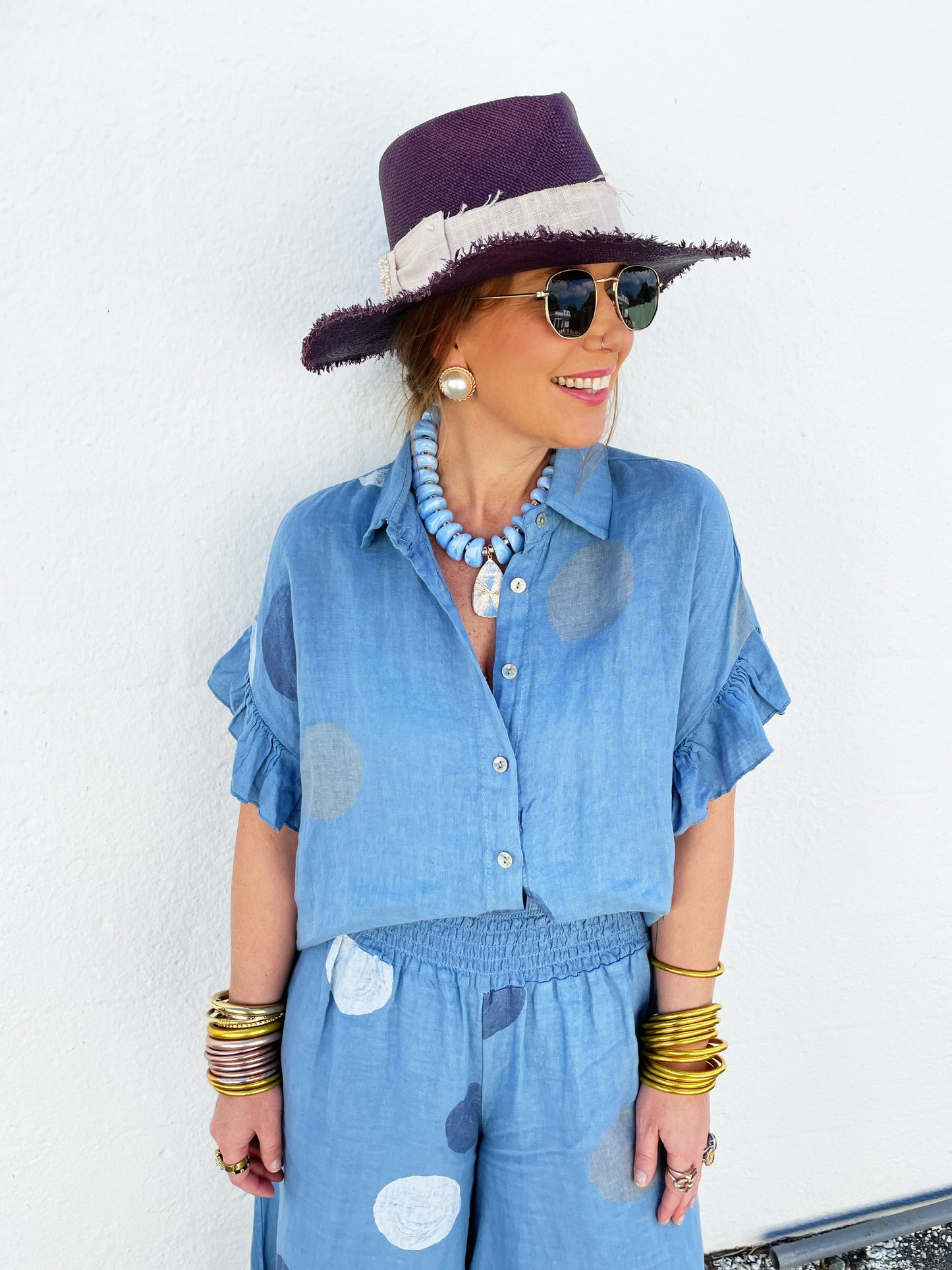 Phoebe Top in Blue Polka Dot