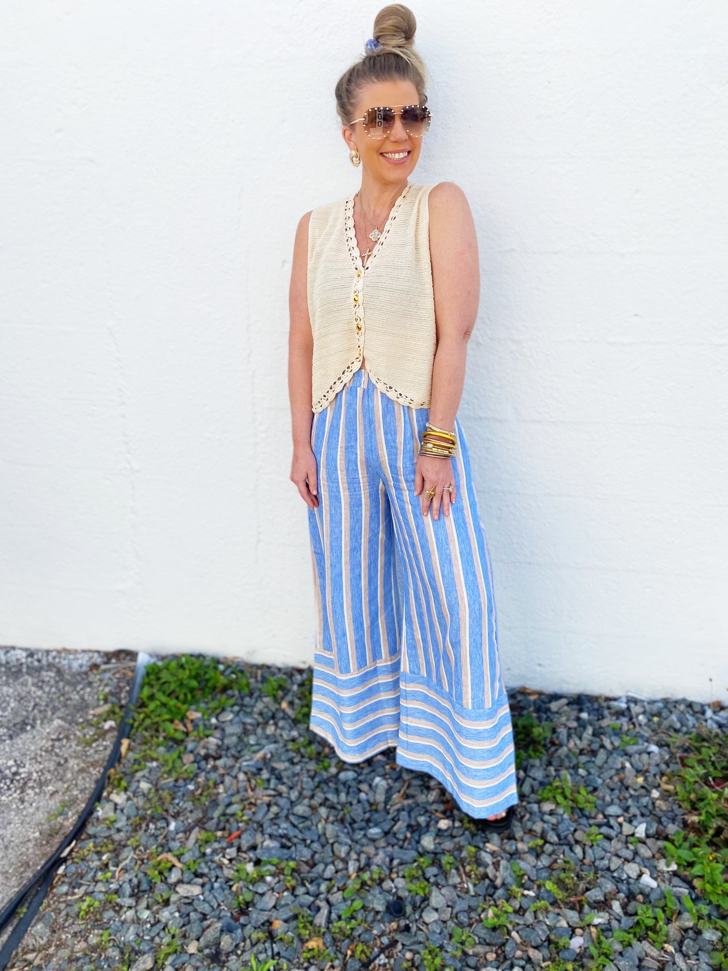 Striped Wide Leg Pants with Pockets