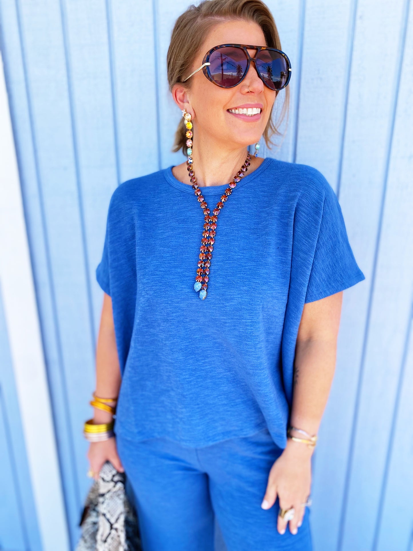 Dusty Blue Cotton Slub Top & Pants Set