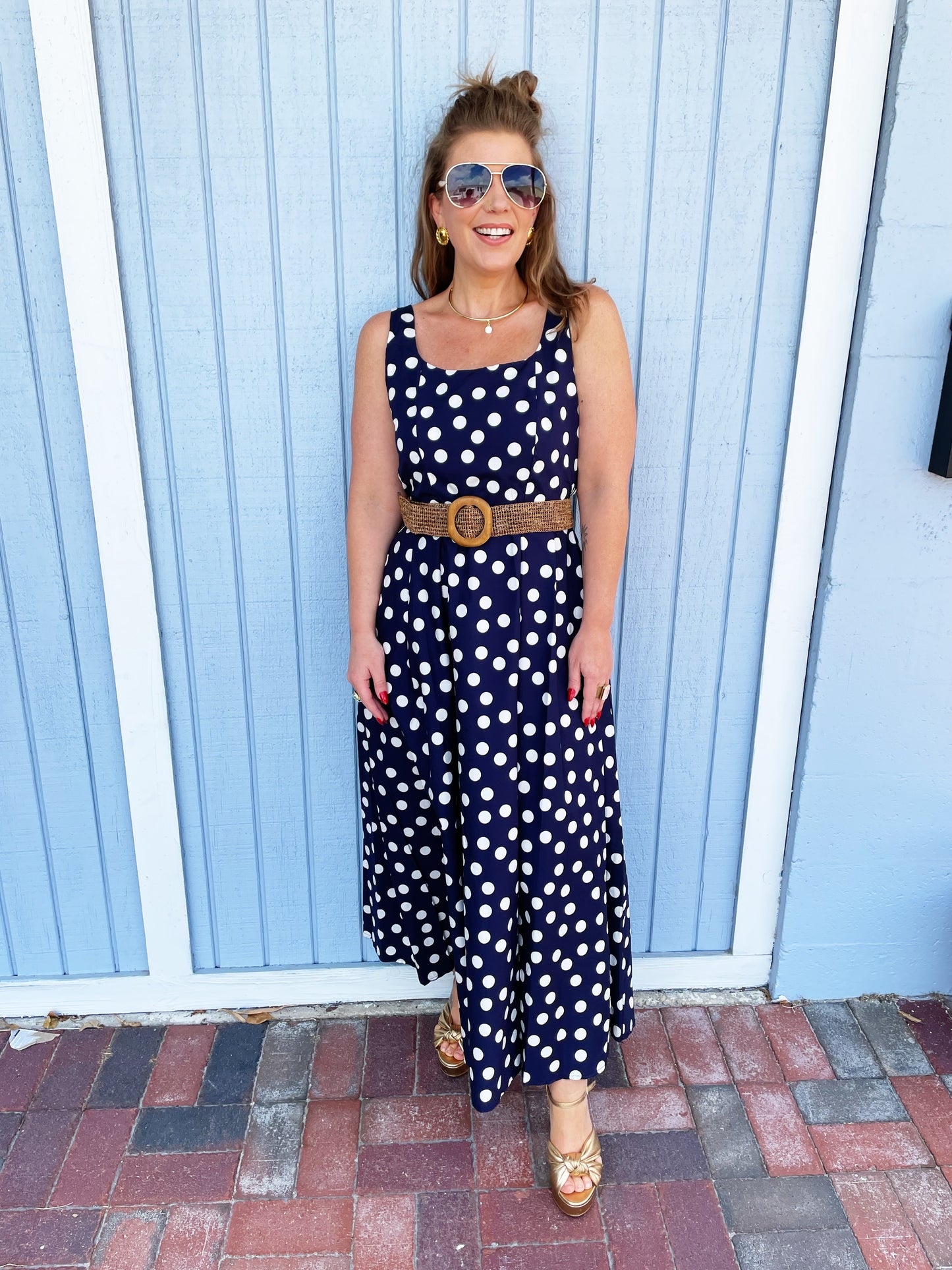Polly Polka Dot Dress Navy