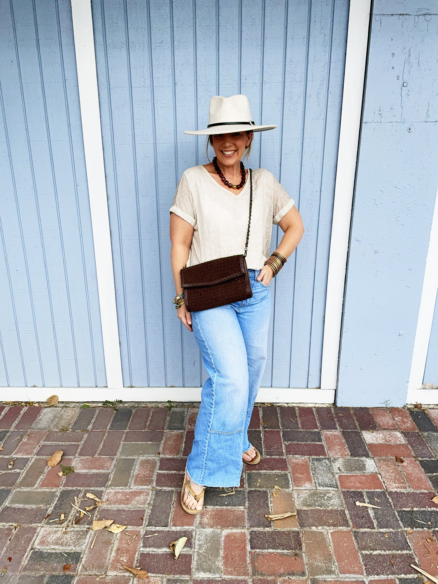 Beth Clutch- Chocolate Woven Vegan Suede