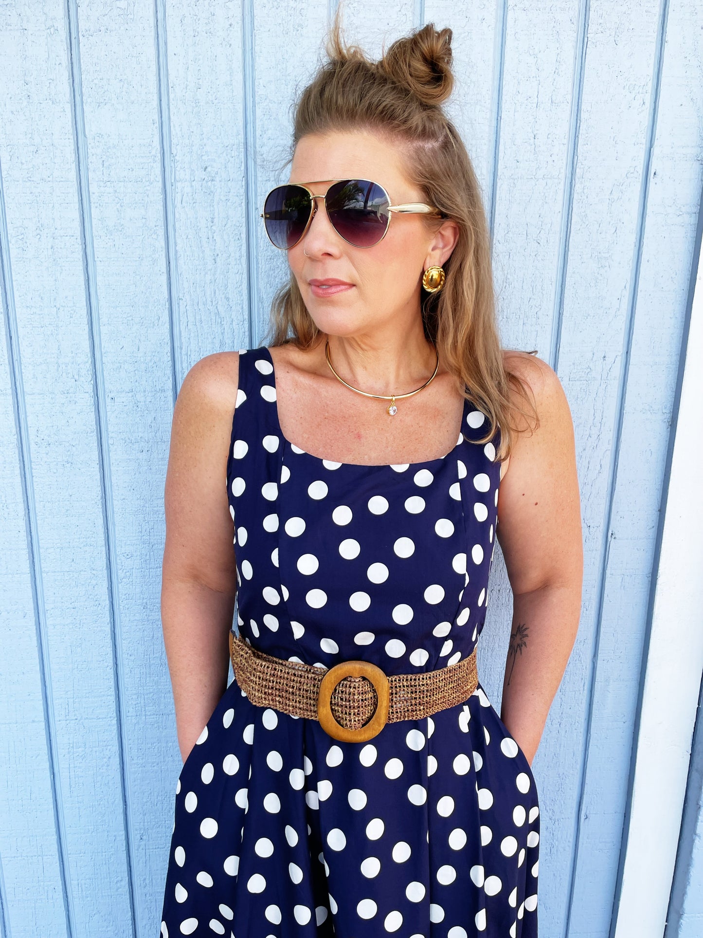 Polly Polka Dot Dress Navy