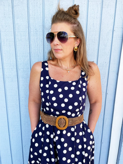Polly Polka Dot Dress Navy