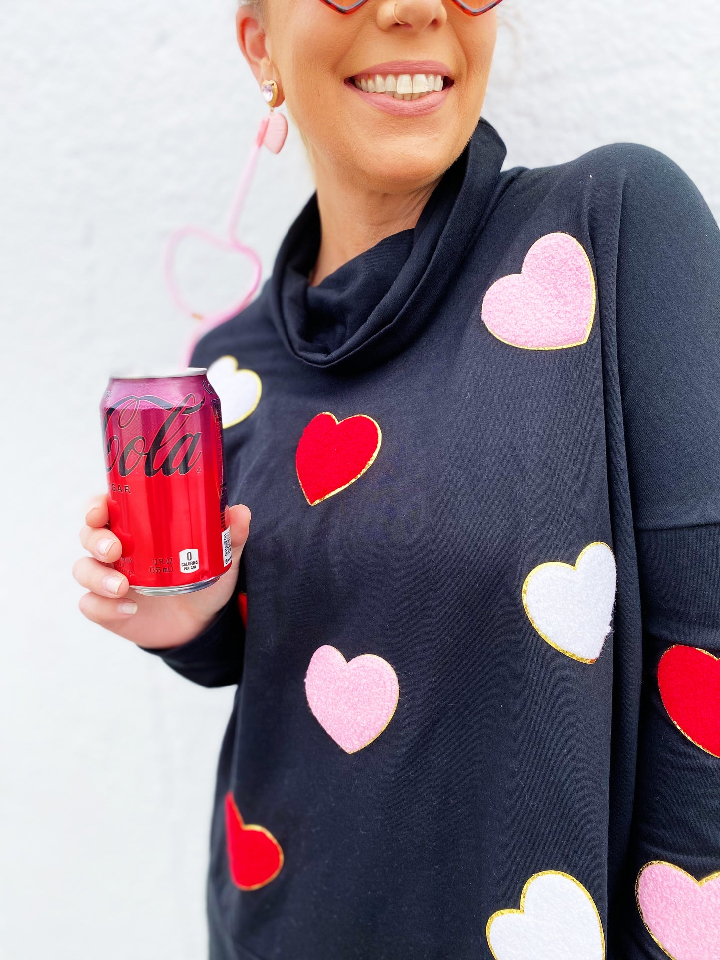 Valentine’s Day Heart Patched Turtleneck Long Sleeve Top