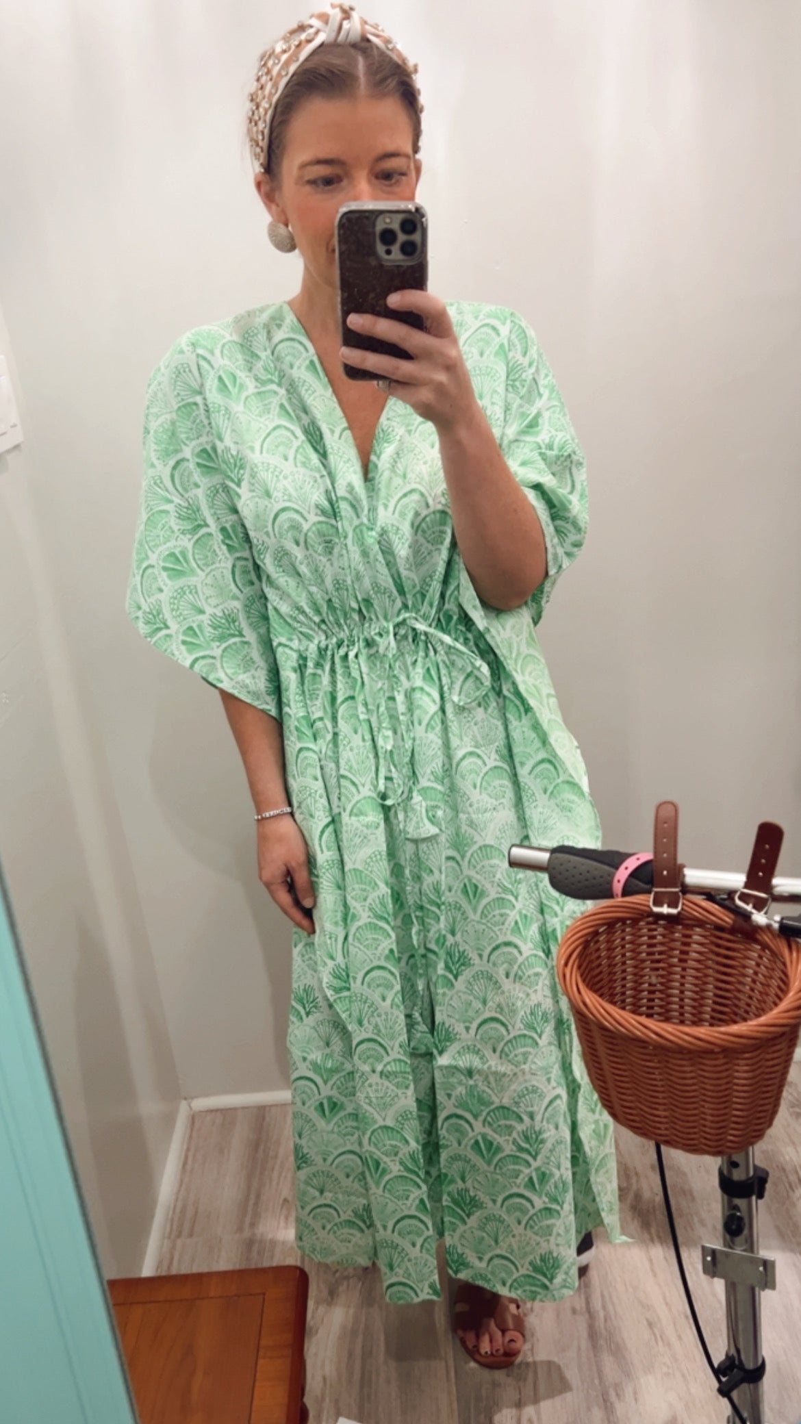 Emma Kaftan Green & White Fan