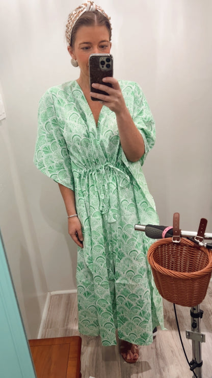 Emma Kaftan Green & White Fan