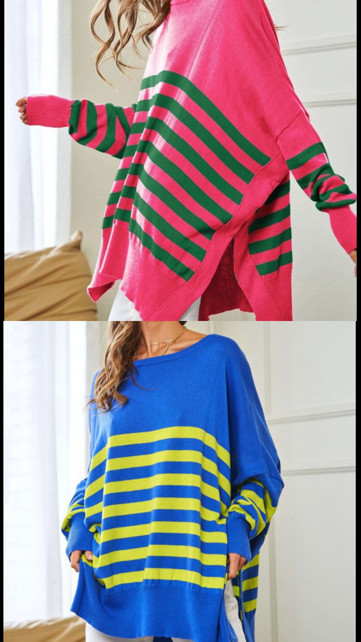 Multi Striped Elbow Patch Loose Fit Sweater Top