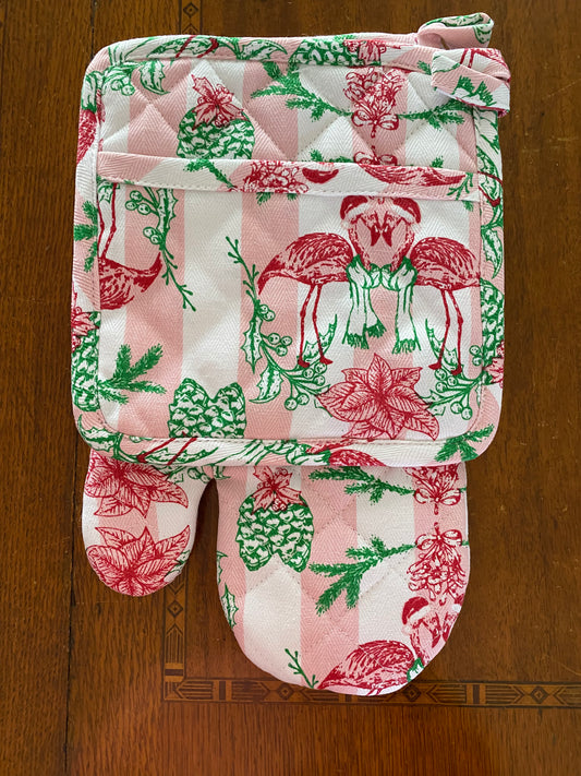 Flamingo Oven Mitt Set