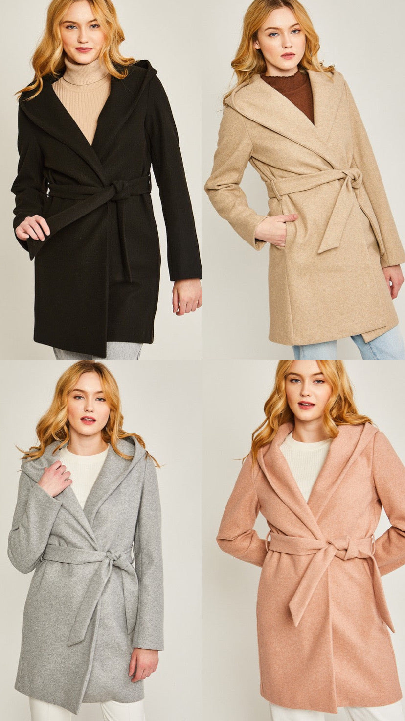 JQ Fleece Belted Hoodie Coat