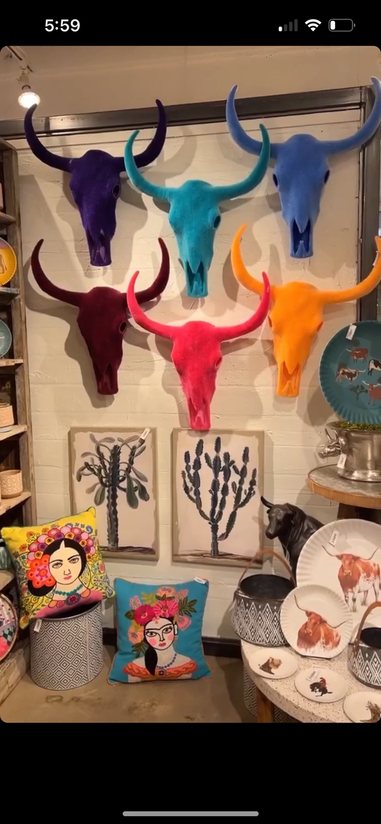 Flocked Longhorn Skull Wall Mount