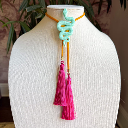 Snake Bolo Turquoise with Golden Yellow & Fuchsia