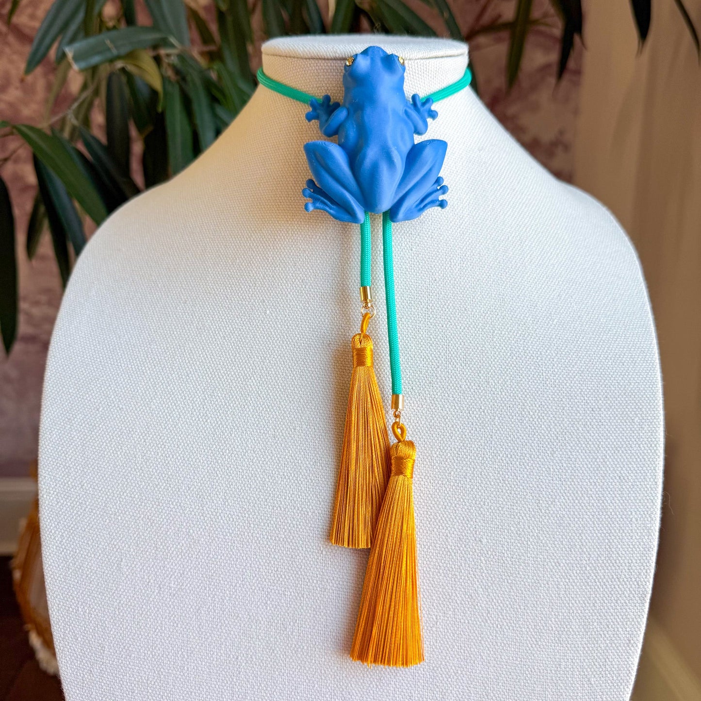 Tree Frog Bolo Ocean Blue with Turquoise & Golden Yellow