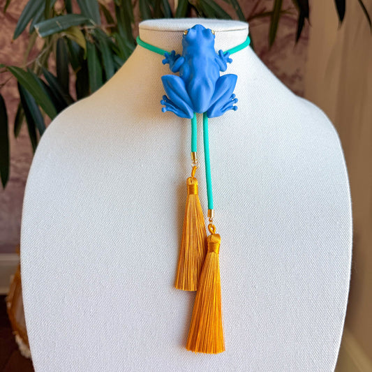 Tree Frog Bolo Ocean Blue with Turquoise & Golden Yellow