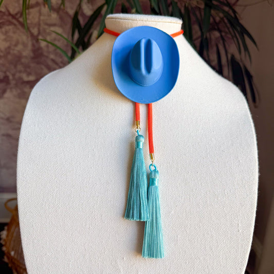 Cowboy Hat Bolo Ocean Blue with Burnt Orange & Lagoon Blue