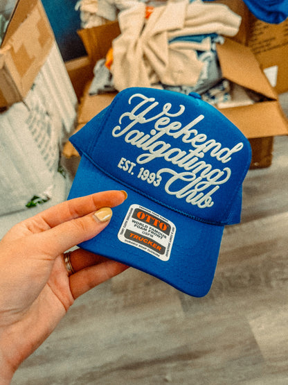 Weekend Tailgating Club (White) 90's College Trucker Hat