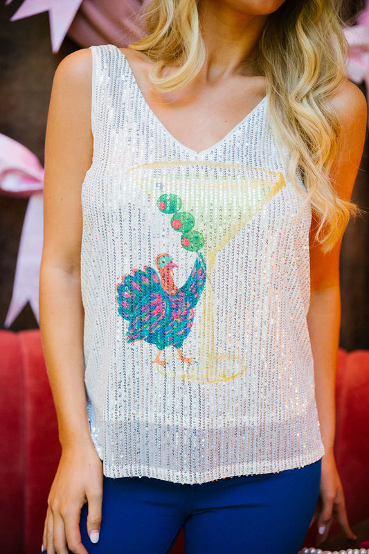 Fizz The Season Silver Sequin Tank Preorder