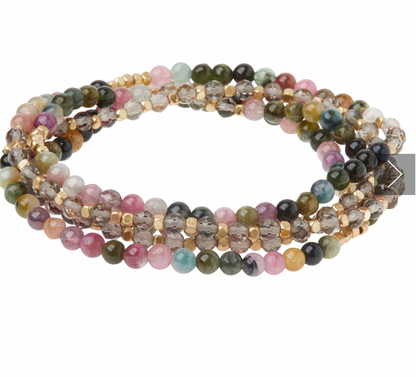 Stone Duo Wrap Bracelet/Necklace/Pin - Tourmaline & Smoky Quartz  SA005