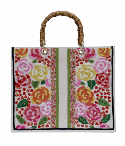 Custom Beaded Monogram Tote *Bamboo Handle