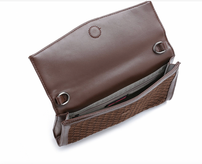 Beth Clutch- Chocolate Woven Vegan Suede