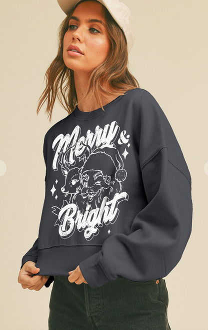 Merry&bright Christmas Short Cropped Sweatshirt