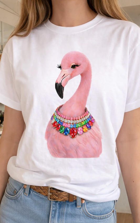Jeweled Collar Flamingo Tee PREORDER