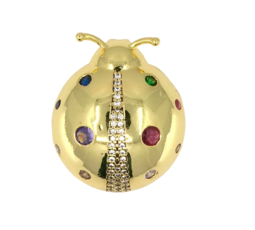 Chunky Golden Ladybug Pendant with Crystal Details