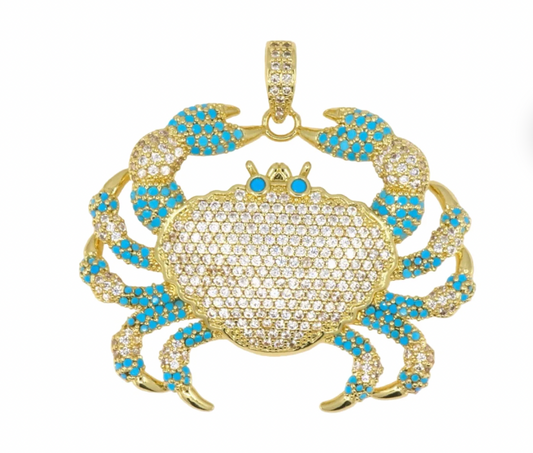 Large Crab Pendant with Pavé & Turquoise Details