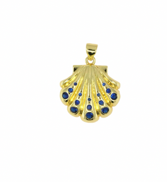 Small Gold Shell Pendant with Crystal Details