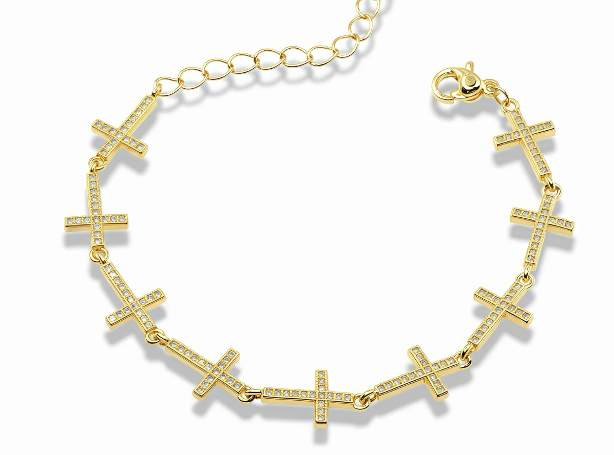 Gold Pavé Cross Link Bracelet
